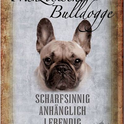 Cartel de chapa con texto "Perro Bulldog Francés 20x30cm"