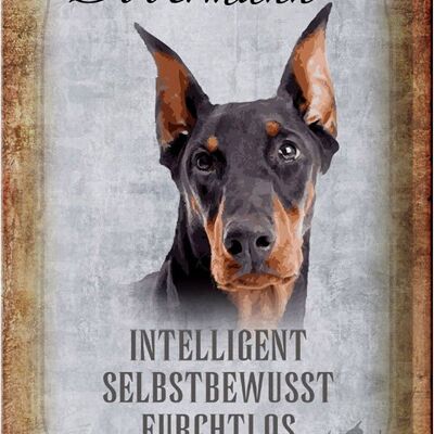 Cartel de chapa que dice 20x30cm perro Doberman leal