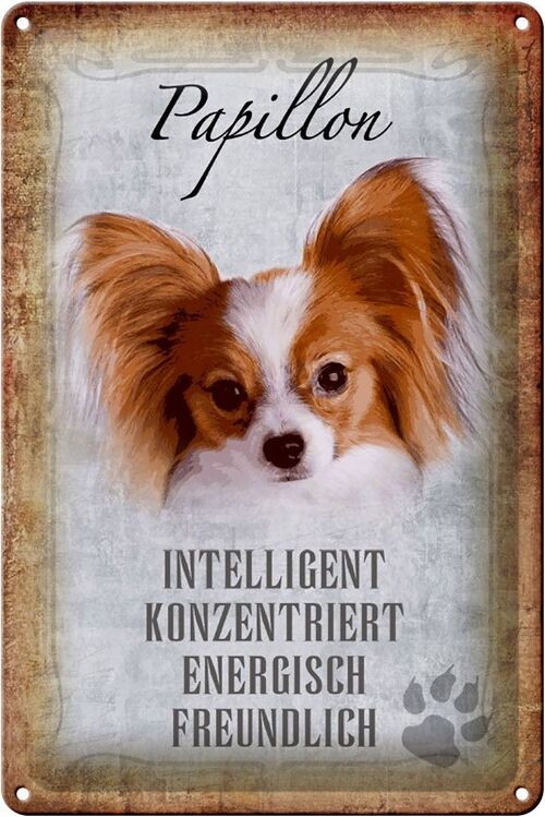 Blechschild Spruch 20x30cm Papillon Hund