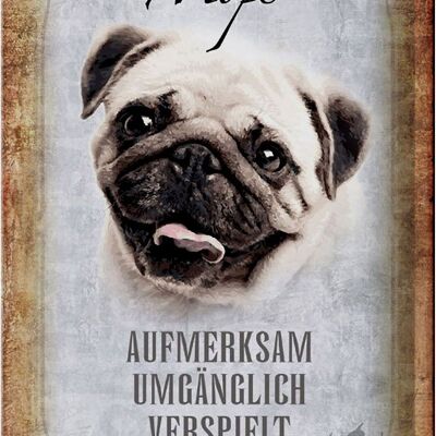 Cartel de chapa que dice perro pug 20x30cm