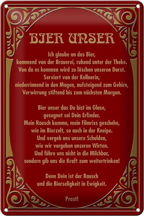 Blechschild 20x30cm Prost Bier unser