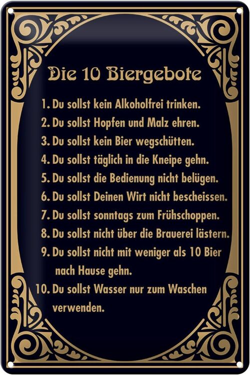 Blechschild 20x30cm 10 Biergebote Bier