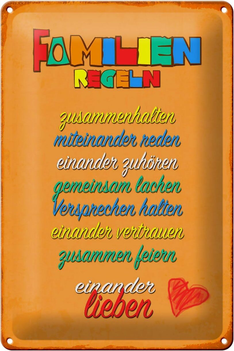 Targa in latta con scritta "Regole della famiglia" 20x30 cm