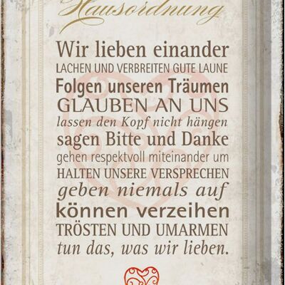 Blechschild Spruch 20x30cm Hausordnung Haus