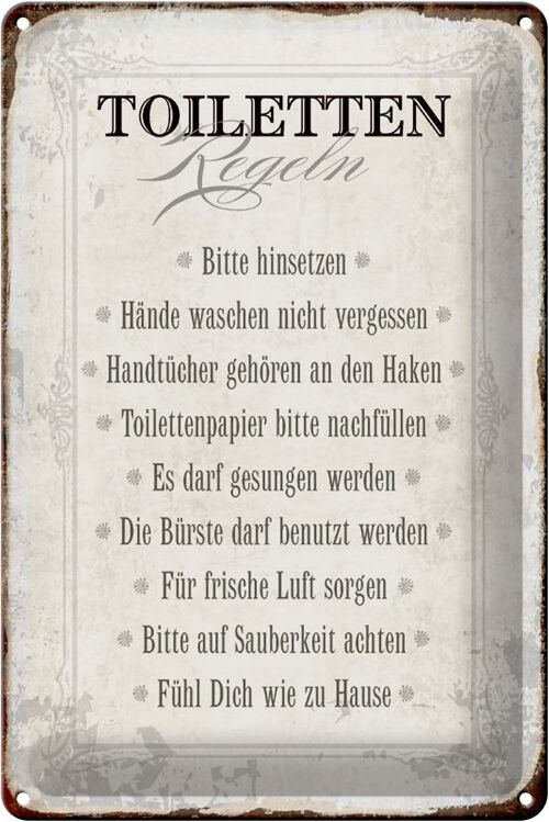 Blechschild Spruch 20x30cm Toiletten Regeln Haus