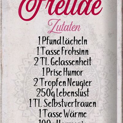 Blechschild Spruch 20x30cm Rezept Freude Zutaten