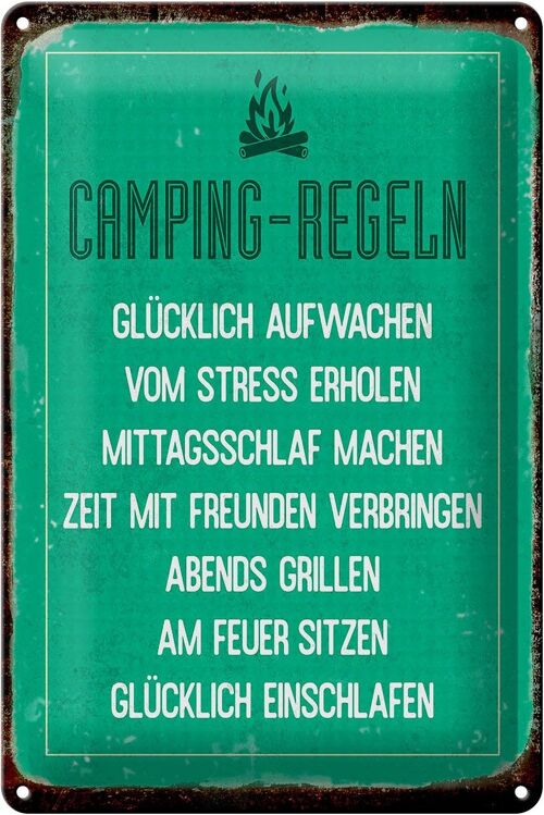Blechschild Retro 20x30cm Camping Regeln