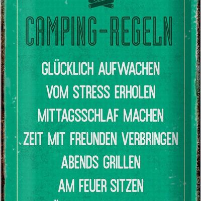 Blechschild Retro 20x30cm Camping Regeln