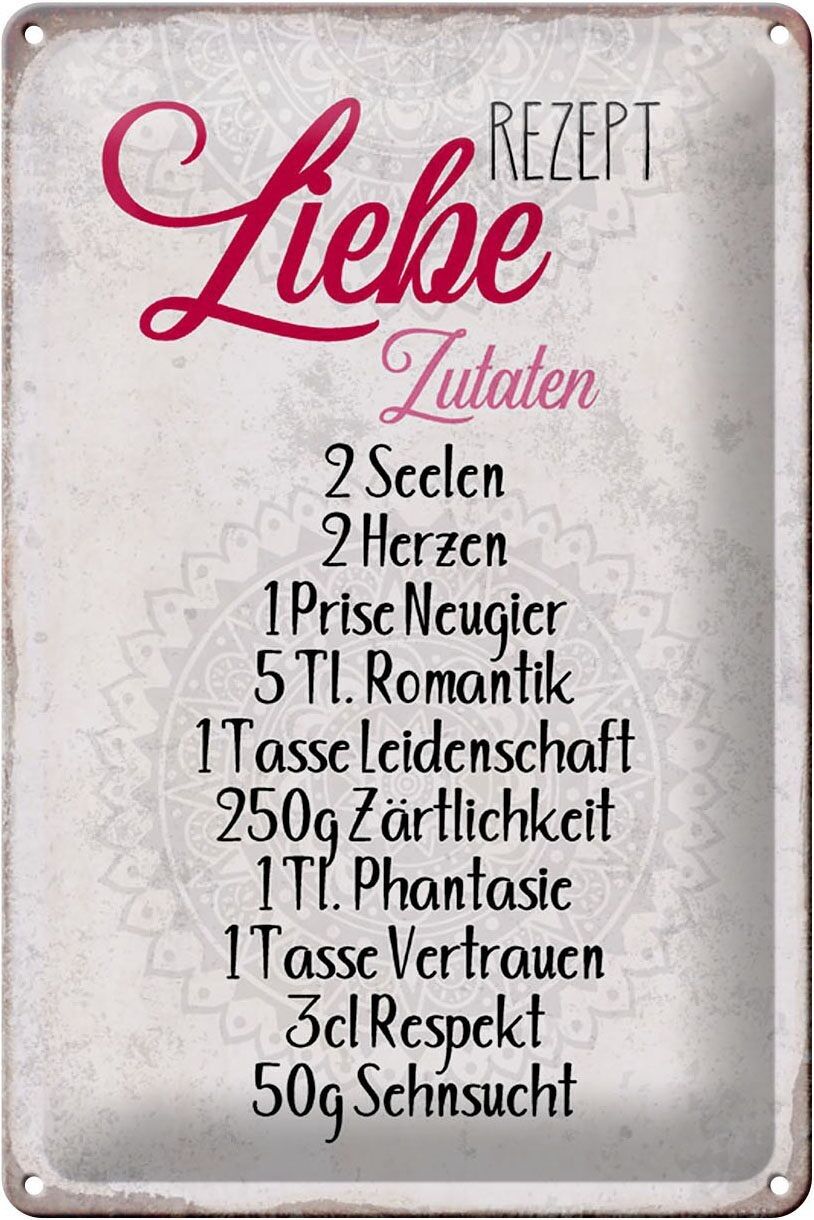 Targa in metallo con scritta 20x30 cm ricetta amore ingredienti