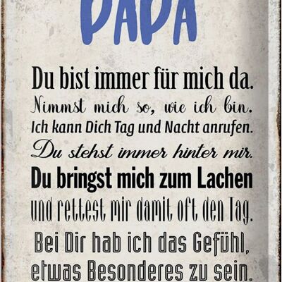 Blechschild Spruch 20x30cm Danke Papa du bist für mich da