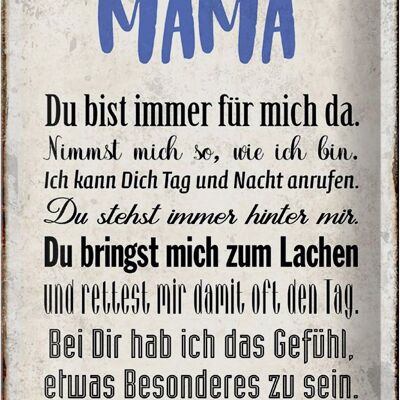 Blechschild Spruch 20x30cm Danke Mama du bist für mich da