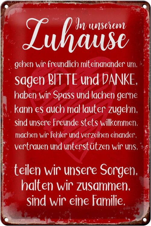 Blechschild Spruch 20x30cm Zuhause sind wir eine Familie