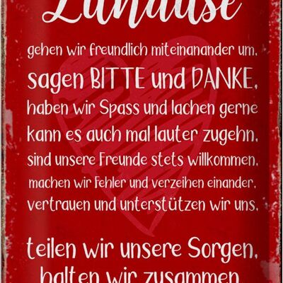 Blechschild Spruch 20x30cm Zuhause sind wir eine Familie