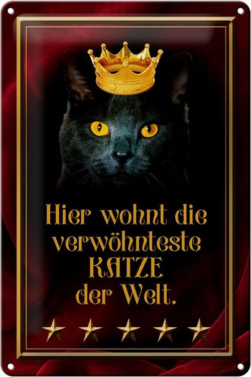 Blechschild Spruch 20x30cm hier wohnt Katze der Welt