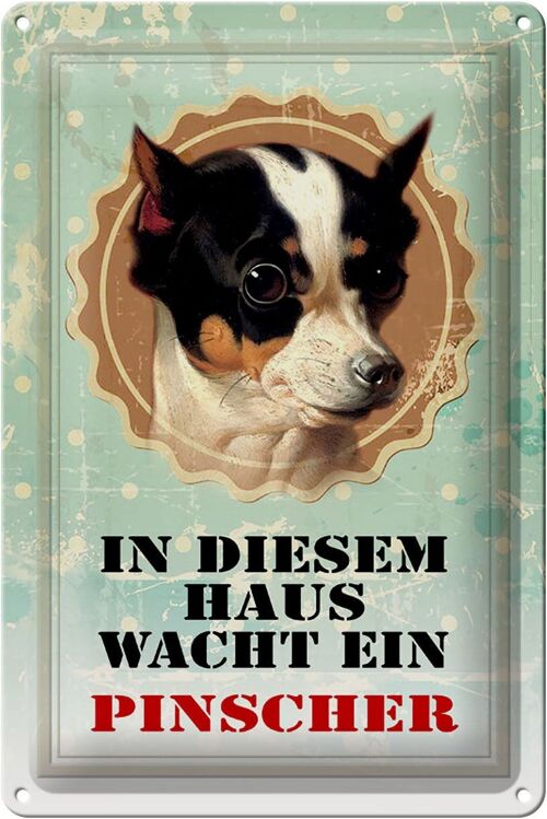 Blechschild Hund 20x30cm in diesem Haus wacht Pinscher