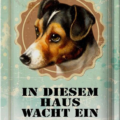 Tin sign dog 20x30cm in this house watches Jack Russel