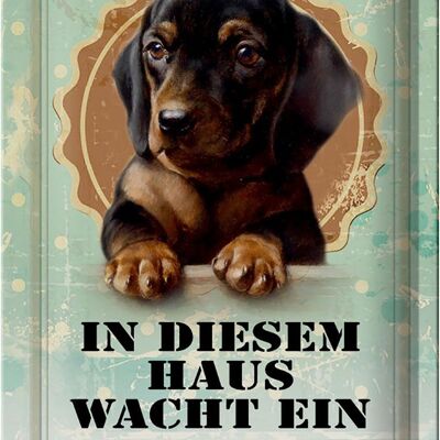 Tin sign dog 20x30cm in this house a dachshund watches over