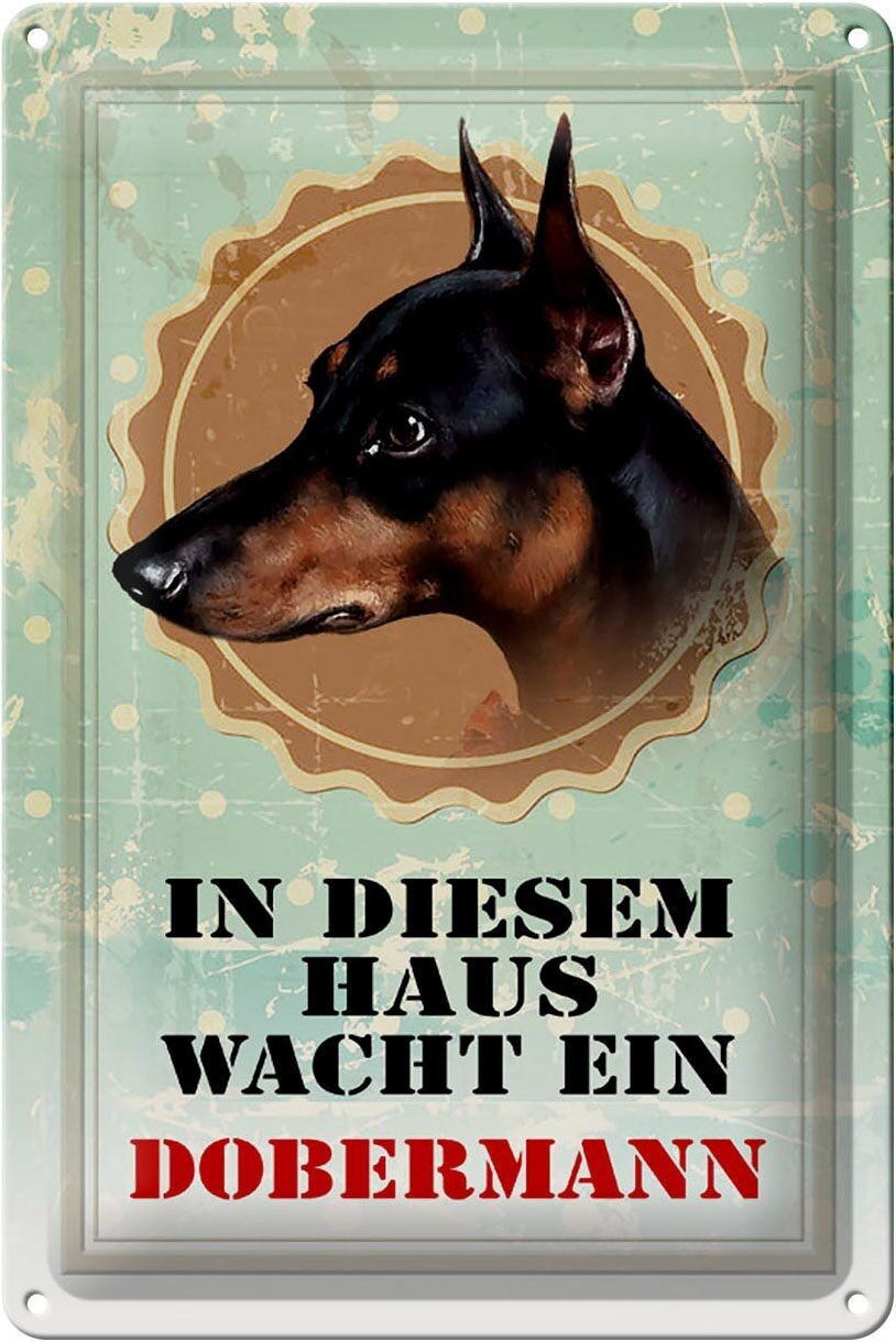 Targa in metallo cane 20x30 cm Un doberman veglia su questa casa