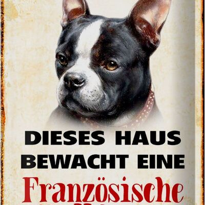 Metal sign dog 20x30cm house guarded French bulldog