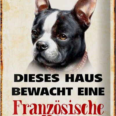 Blechschild Hund 20x30cm Haus bewacht französisch Bulldogge