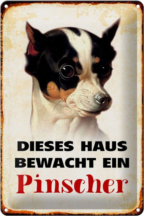 Blechschild Hund 20x30cm dieses Haus bewacht ein Pinscher