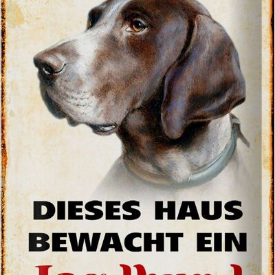 Tin sign dog 20x30cm this house is guarded by a hunting dog