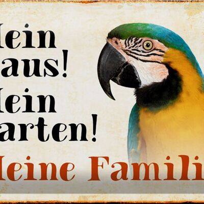 Metal sign parrot 30x20cm my house my garden family