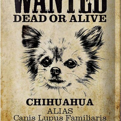 Cartel de chapa perro 20x30cm buscado Chihuahua Alias