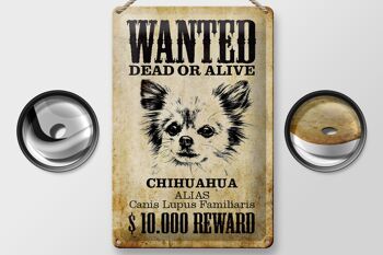Plaque en tôle chien 20x30cm wanted Chihuahua Alias 2