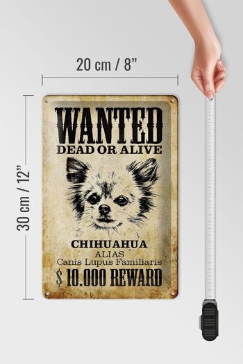 Plaque en tôle chien 20x30cm wanted Chihuahua Alias 4