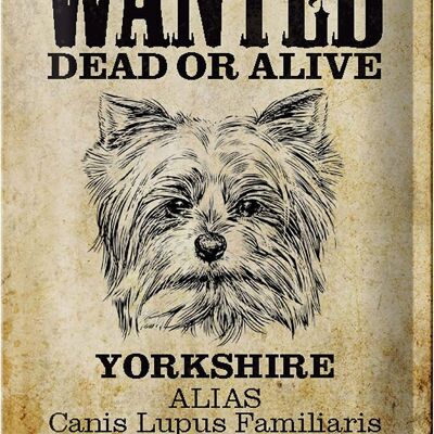 Cartel de chapa perro 20x30cm buscado muerto Yorkshire