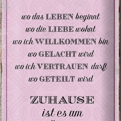 Blechschild Spruch 20x30cm Zuhause ist es am schönsten