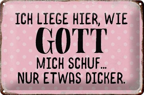 Blechschild Spruch 30x20cm liege hier wie Gott mich schuf