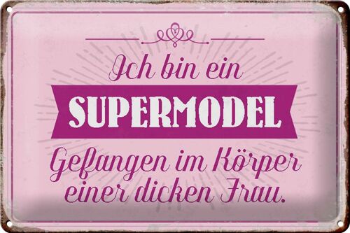 Blechschild Spruch 30x20cm Supermodel im Körper dicker Frau