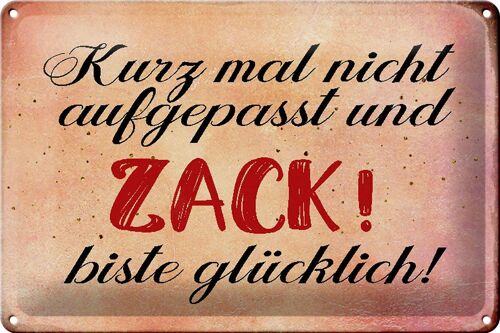 Blechschild Spruch 30x20cm nicht aufgepasst und glücklich