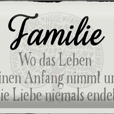 Cartel de chapa con texto "Familia donde comienza la vida" 30x20cm
