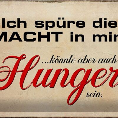 Blechschild Spruch 30x20cm spüre Macht in mir könnte Hunger