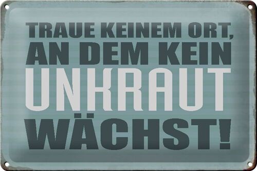 Blechschild Spruch 30x20cm traue keinem Ort kein Unkraut