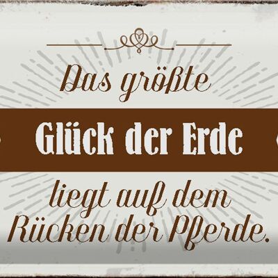 Blechschild Spruch 30x20cm Glück der Erde auf Rücken Pferde