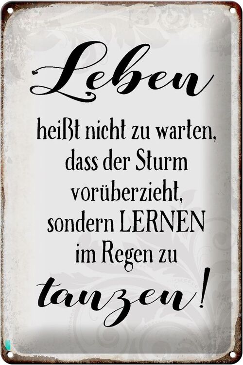 Blechschild Spruch 20x30cm Leben lernen im Regen zu tanzen