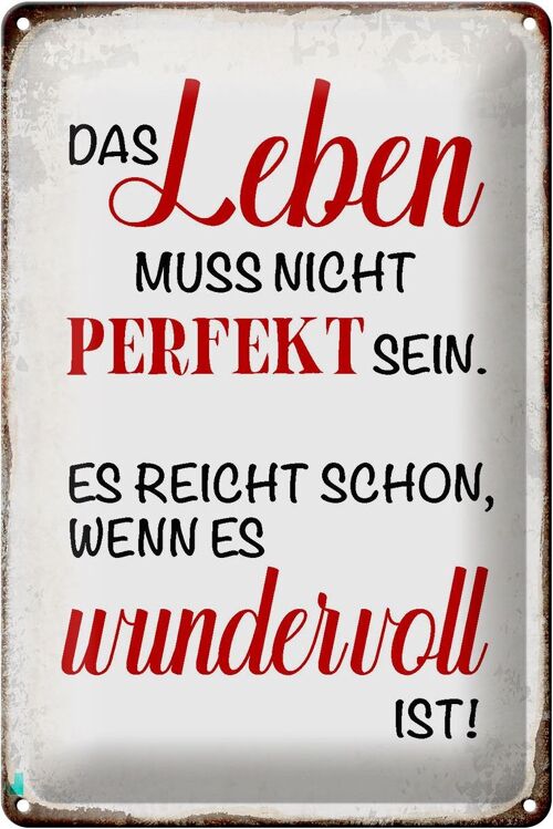 Blechschild Spruch 20x30cm Leben muss nicht perfekt sein