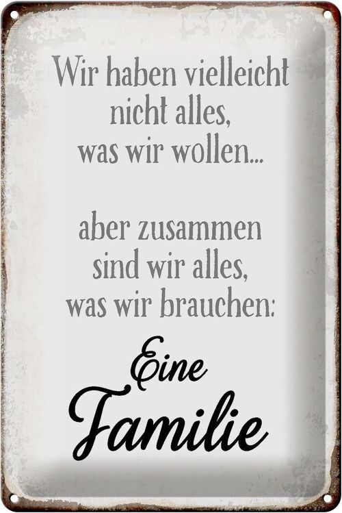 Blechschild Spruch 20x30cm eine Famile zusammen wir alles