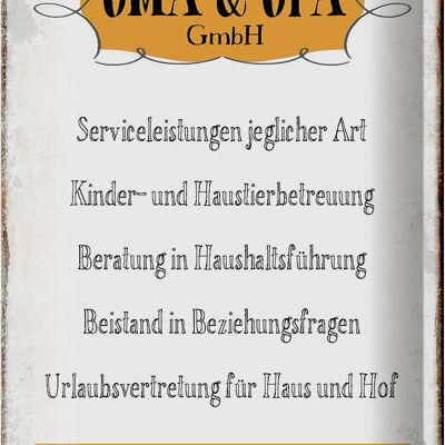 Cartel de chapa que dice 20x30 cm Oma Grandpa GmbH 24 horas al día, 7 días a la semana de por vida