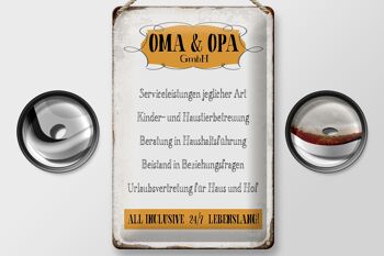 Plaque en tôle indiquant 20x30 cm Oma Grandpa GmbH 24h/24 et 7j/7 pour la vie 2