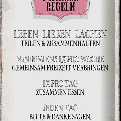 Blechschild Spruch 20x30cm Familien Regeln leben lieben