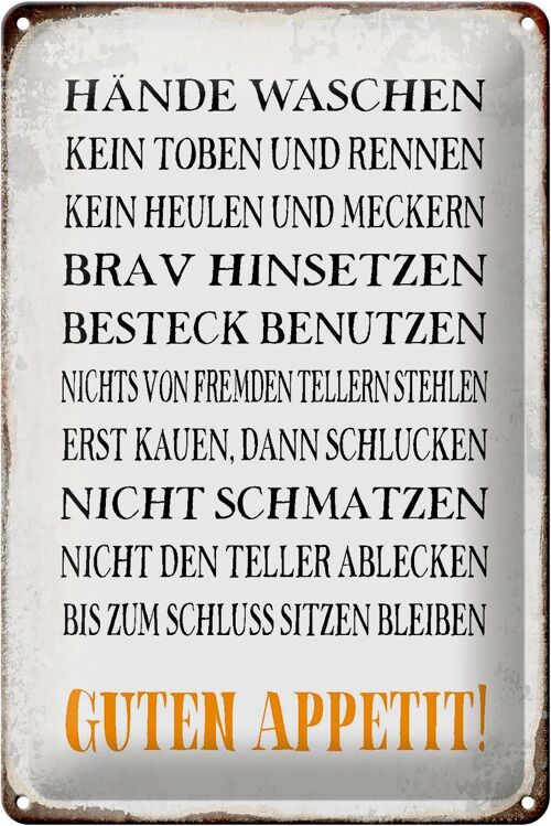 Blechschild Spruch 20x30cm Hände waschen guten Appetit