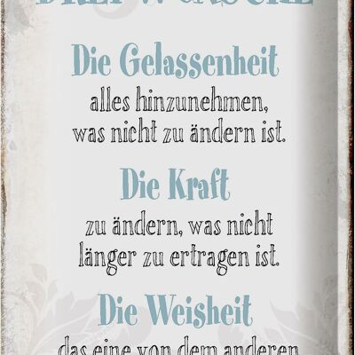 Blechschild Spruch 20x30cm 3 Wünsche Gelassenheit Kraft