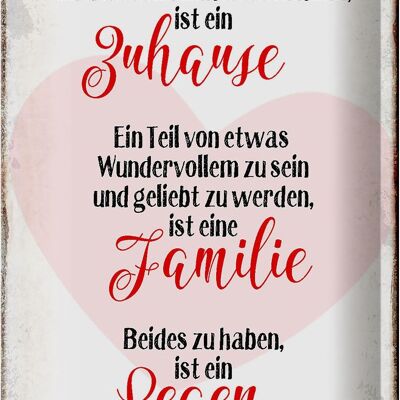 Tin sign saying 20x30cm home family blessing heart