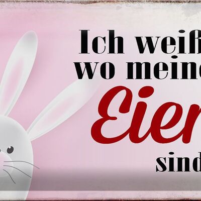 Blechschild Spruch 30x20cm Osterhase weiß wo Eier sind