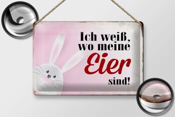 Plaque en étain indiquant 30x20 cm Le lapin de Pâques sait où sont les œufs 2